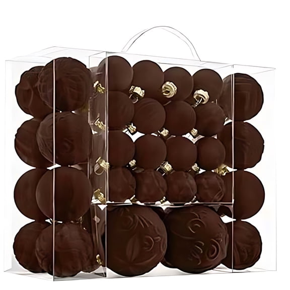 KOYPTL 46 Pcs Velvet Christmas Balls,Flocked Christmas Tree Ornaments Plastic Balls,Shatterproof Balls Christmas Decor For Home Indoor Outdoor Anniversary Valentine's Day(Coffee)