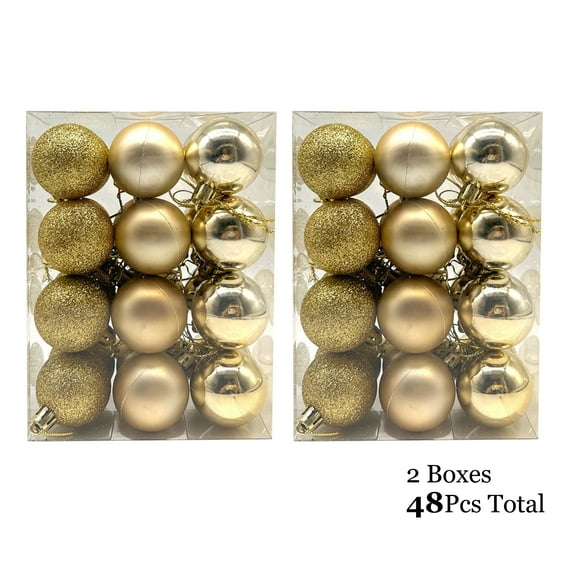 KOYPTL 48 Pcs Christmas Ball Ornaments Christmas Baubles Decorations Flocked Christmas Tree Decorations Set Assorted Shatterproof Hanging Ornaments for Xmas Party Home Holiday Decor (2.4 Inch)