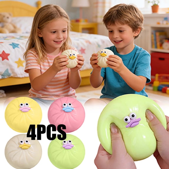 KOYPTL 4PCS Giant Dumpling Stress Ball with Big Eyes & Sausage Lips,Soft Simulation Dumpling Squishies,Stress Relief Sensory Ball Gift for Everyone Adults Play Easter Basket Fillers Christmas Holiday