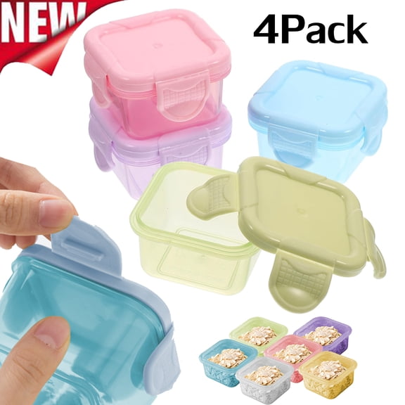 KOYPTL 4Pcs Mini Food Storage Containers 2.36",Leakproof Lid,Sealed Condiment Sauce Box,Thickened Airtight Food Dispenser Box,Dishwasher Freezer & Microwave Safe Portable Travel Kitchen Organization