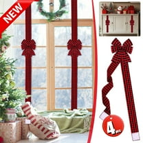 KOYPTL 4pcs-Christmas Velvet Bows and Ribbon for Cabinet Door,Plaid Bows Ribbons for Christmas Thanksgiving Fireplace Festive Party Gift Wrapping Supplies & Furniture Windows Chair Kitchen Decoration