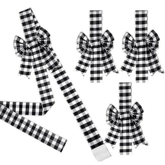 KOYPTL 4pcs-Christmas Velvet Bows and Ribbon for Cabinet Door,Plaid Bows Ribbons for Christmas Thanksgiving Fireplace Festive Party Gift Wrapping Supplies & Furniture Windows Chair Kitchen Decoration