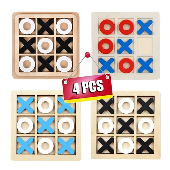 KOYPTL 4pcs Tic Tac Toe Board Game for Toddlers Preschool 4 5 6 Years Old,Wooden Desktop Puzzle Toy,Gift for Family Interaction Travel Christmas Stocking Stuffers Birthday Presents Party Supplies