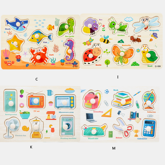 KOYPTL 4pcs Wooden Peg Puzzle For Toddlers 1-3 Years Old,Montessori Toys Preschool Educational Learning Sensory Toys For Kids Boys Girls 3 4 5+,Interactive Child-Parent Toys Christmas Birthday Gift