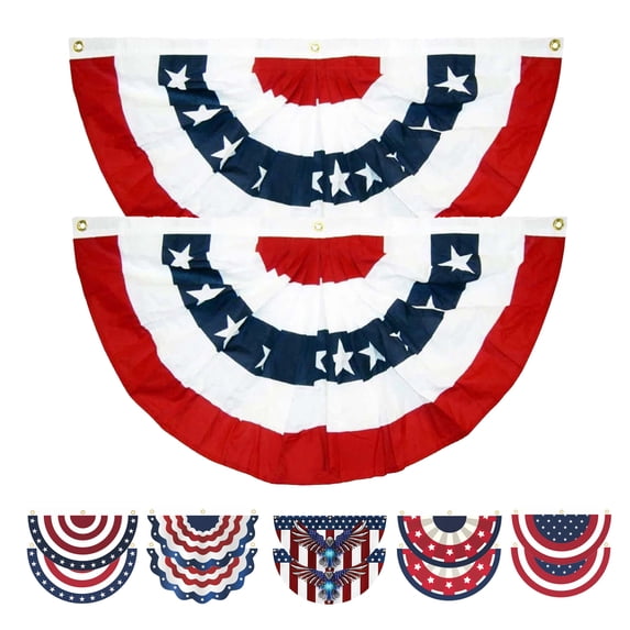 KOYPTL 4th of July Decorations,2Pcs USA Pleated Fan Flags,Half Fan Bunting Flag,Patriotic Bunting USA Half Fan Flag for Fourth of July Independence Day Memorial Day Home Yard Outdoor Decor
