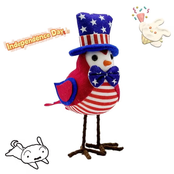 KOYPTL 4th of July Decorations Bird Figurines Fourth of July Decorations Plush Ornaments Independence Day Decoration Patriotic Party Table Shelf Home Mantel Fireplace Decor (Independence Day) Gifts