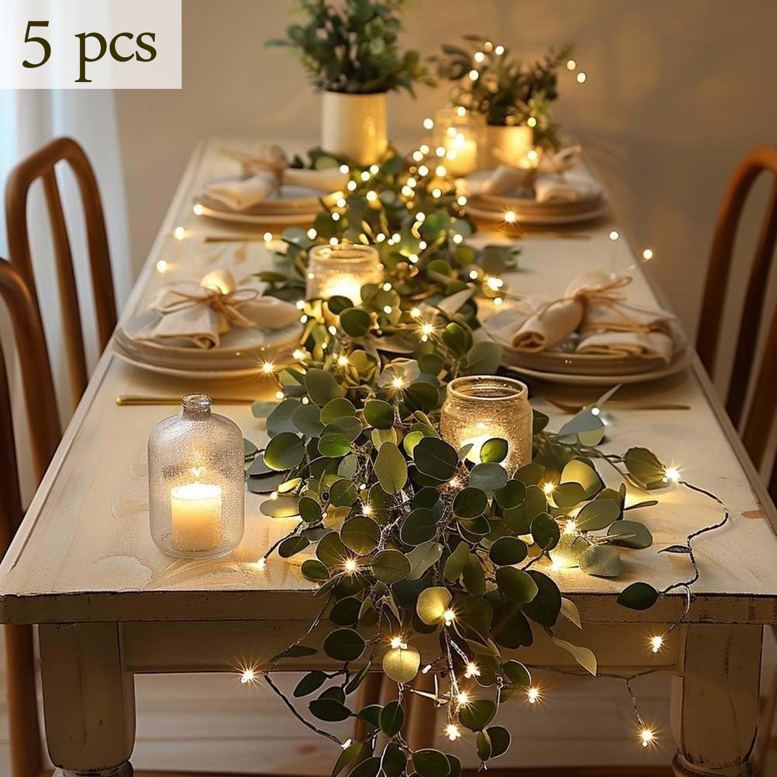 KOYPTL 5 Pack 6.56ft Christmas Garlands Lighted Twig Eucalyptus Garland ...