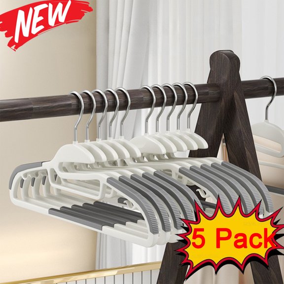 KOYPTL 5 Pcs Non-Slip Plastic Hangers for Clothes Space-Saving Small Hook Ideal for Wet & Dry Clothes Slim Design Strong Shoulders Multi-Function Household Hangers Not Hurt The Collar