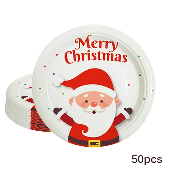 KOYPTL 50 Pcs Christmas Disposable Plates, 9 Inch Large Disposable Santa Dinner Serving Platters for Holiday Xmas Dinnerware Table Decorations Christmas Party Supplies