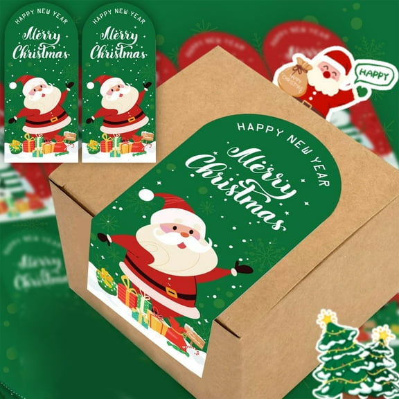 KOYPTL 50pcs Christmas Stickers for Gifts-Self-Adhesive,Green Santas Merry Christmas Seal Labels Greeting Card Decoration for Gift Wrapping Boxes Cards Packaging Party Present Party Bags Ornament