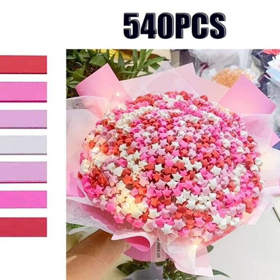 KOYPTL 540 Sheets Origami Stars Paper Gift for Girls Boys Valentine's Birthday Christmas,7 Colors Decoration Paper Strips,Stars Folding Papers for Toddlers 4 5 6 7 8 Years Old DIY Hand Art Crafts
