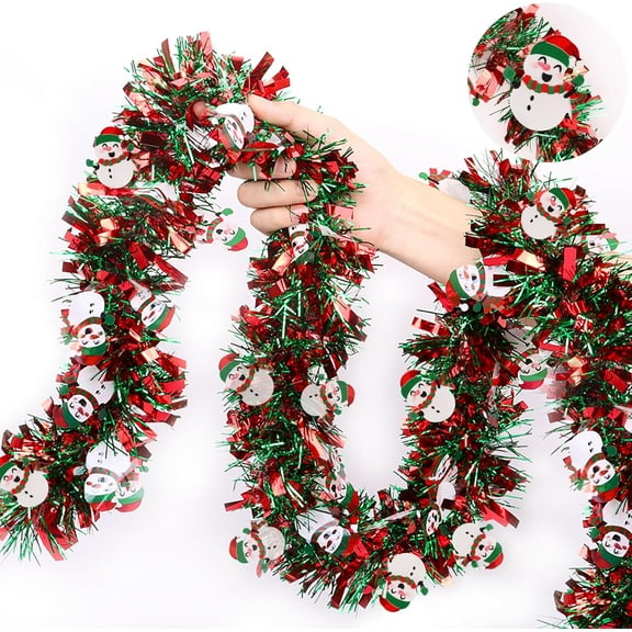 KOYPTL 5Pcs Total 33ft Christmas Tinsel Garland Decorations,Red Green Christmas Tree Garland with Santas,Metallic Shiny Twist Garland Hanging Ornaments for Mantle Stairs Xmas Tree Holiday Party Decor