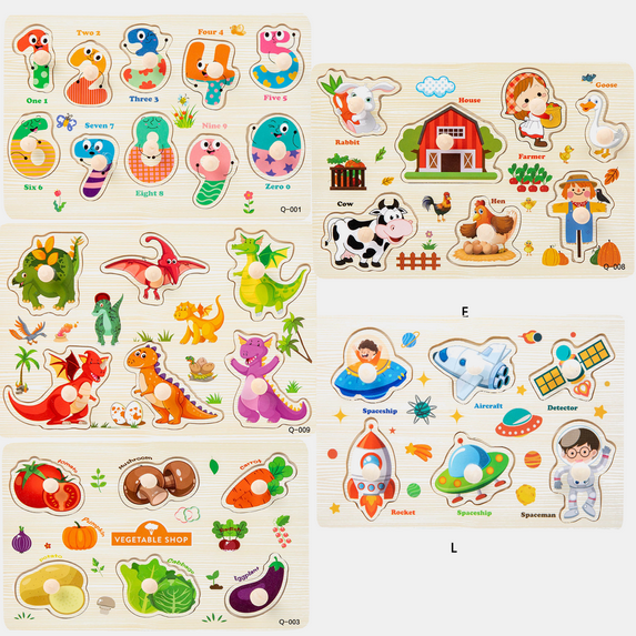 KOYPTL 5pcs Wooden Peg Puzzle For Toddlers 1-3 Years Old,Montessori Toys Preschool Educational Learning Sensory Toys For Kids Boys Girls 3 4 5+,Interactive Child-Parent Toys Christmas Birthday Gift