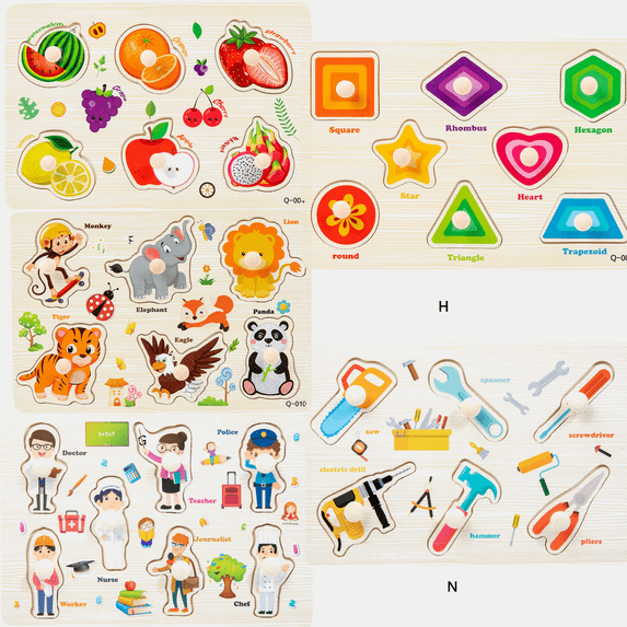 KOYPTL 5pcs Wooden Peg Puzzle For Toddlers 1-3 Years Old,Montessori Toys Preschool Educational Learning Sensory Toys For Kids Boys Girls 3 4 5+,Interactive Child-Parent Toys Christmas Birthday Gift