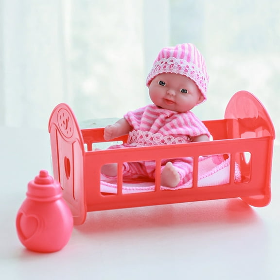 KOYPTL 6 Inch Mini Reborn Baby Doll Toy Set For Toddlers 1-3,Newborn Dolls Collection Includes Baby Doll And Cart,Play House Simulation Dolls Christmas Birthday Gift For Kids Boys Girls 3 4 5+