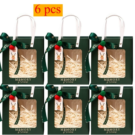 KOYPTL 6 Pcs Christmas Gift Bags with Handles Reusable Creatives Souvenir Hand Bags with Reindeer Printed Party Favor Bags for Birthday Wedding Shopping Candy Bag Christmas Decorations