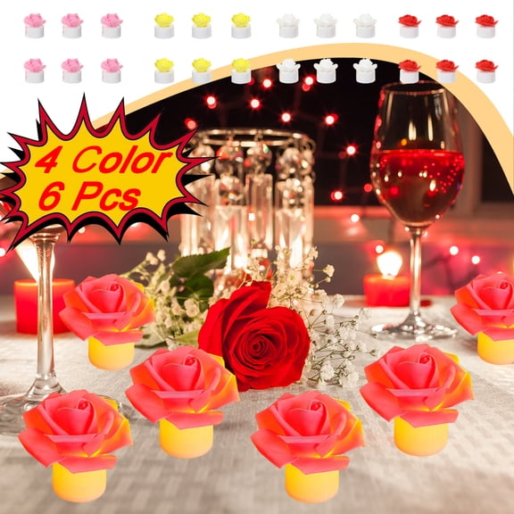 KOYPTL 6 Pcs LED Flameless Candles Romantic Valentine's Day Decorations Mini Tea Light Battery Operated Candles Lights for Holiday Party Wedding Candlelight Dinner Table Centerpiece Home Decor Red