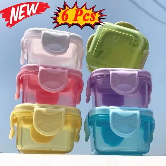 KOYPTL 6 Pcs Mini Food Storage Containers with Leakproof Lids Shatterproof Square Freezer Storage Jar Sauce Condiment Cup Container BPA-Free Microwave Safe Easy to Clean 5 Oz Light Blue