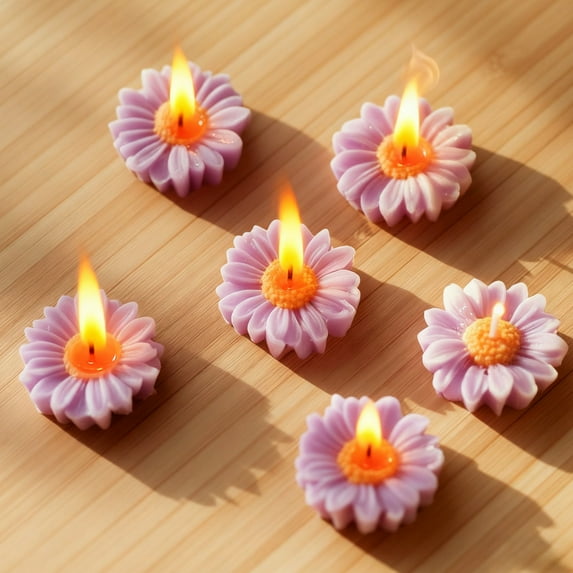 KOYPTL 6 Pcs Sun Flower Flame Candle Floating Scented Tea Candles Christmas Decorations for Wedding Receptions Holidays Party Home Decor Christmas Gifts for Friends Family Christmas Table Decorations