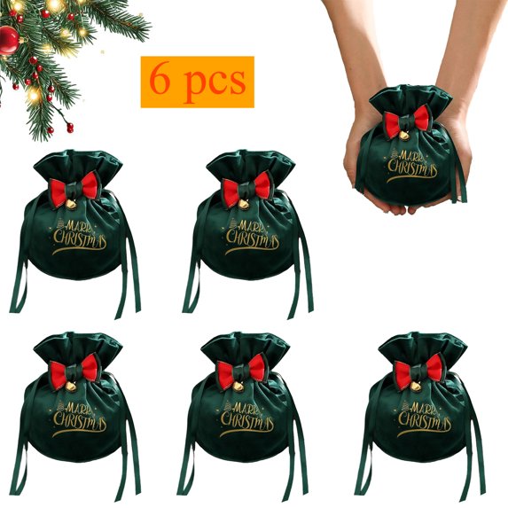 KOYPTL 6 Pcs Velvet Christmas Gift Bags with Drawstring and Bow,Gift Pouches Candy Bag Bundle Pocket Wrapping Bags for Christmas Birthday Engagement Wedding Party Supplies