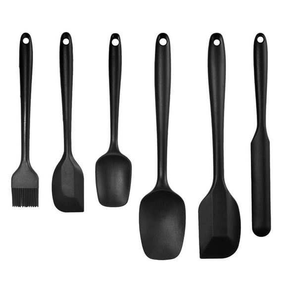 KOYPTL 6-Piece Kitchen Silicone Spatula Set with Long Handle,Integrated Seamless Design,480 F Heat Resistance,Non-Stick Spatula Cooking,Baking and Stirring Multi-Purpose Kitchenware (Black)