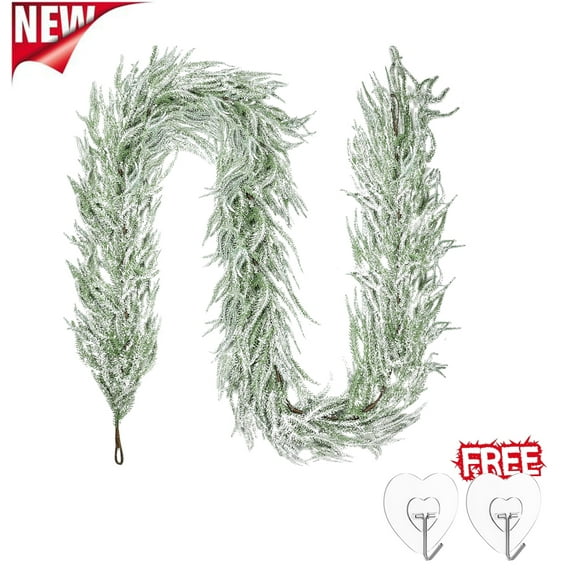 KOYPTL 6FT Artificial Christmas Snow Flocked Norfolk Pine Garlands,Realistic Touch Winter Pine Garland for Fireplace Mantel Table Display Festive Holiday Vine Indoor Outdoor Christmas Decorations