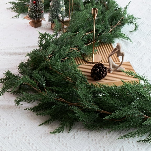 KOYPTL 71 Inch Artificial Christmas Garland Real Touch Greenary Norfolk Pine Garlands Fluffy Garland Christmas Decorations for Fireplace Staircase Door Window Table Indoor Outdoor Home Decor