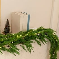 KOYPTL 71 Inch Christmas Garland with Led Lights,Bettary Operated Artificial Greenary Norfolk Garlands Fluffy Garland Xmas Decorations for Mantle Fireplace Table Indoor Home Decor