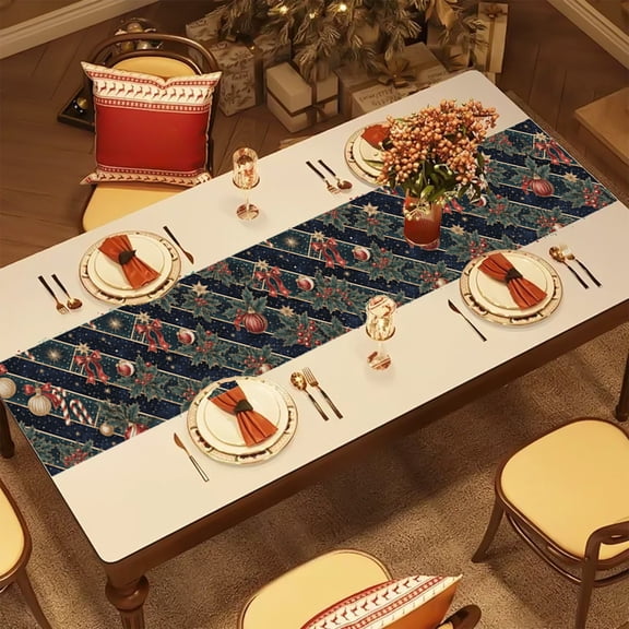 KOYPTL 72*13 Inch Christmas Table Runner Red Santa Christmas Runner Waterproofs Durable,Christmas Table Flag Decorations for Holiday Kitchen Dining Party Table Home Decor Supplies
