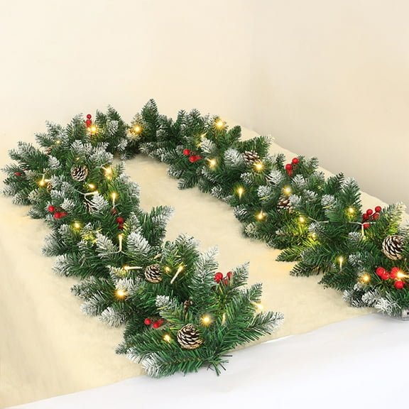 KOYPTL 78 Inch Christmas Artificial Norfolk Pine Garlands with LED Lights Battery Operated Waterproof and High Quality Faux Greenery Garland for Mantle Table Fireplace Indoor Outdoor Home Decor