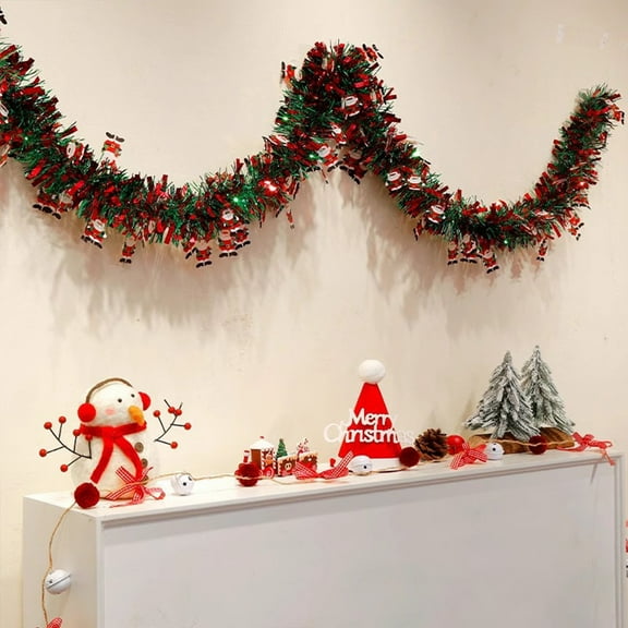 KOYPTL 79In Christmas Tree Garland with Santa,Christmas Tinsel Garlands Decorations,Green Red Metallic Shiny Twist Garland Hanging Ornaments for Mantle Stairs Railing Xmas Tree Holiday Party Decor