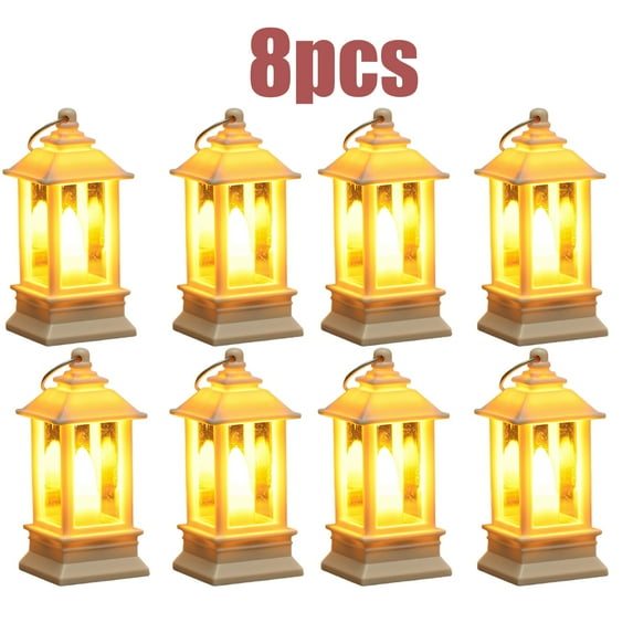 KOYPTL 8 Pcs Black Lanterns Decorative Indoor Mini Battery Operated Lanterns with Flameless Candle,Christmas Table Decorations Hanging Ornament for Wedding Table Centerpieces Home Xmas Decor Outdoor