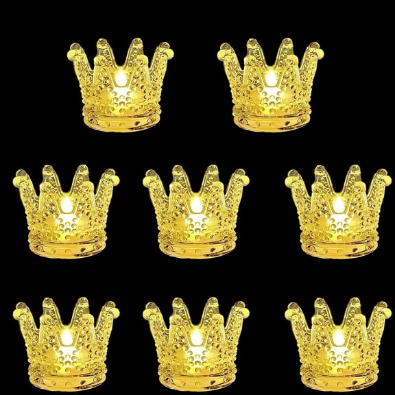 KOYPTL 8 Pcs Christmas Table Decorations Crown Votive Candle Holder,LED Crown Tea Light Battery Operated Christmas Candle Lights for Wedding Holiday Party Desktop Indoor Home Decor