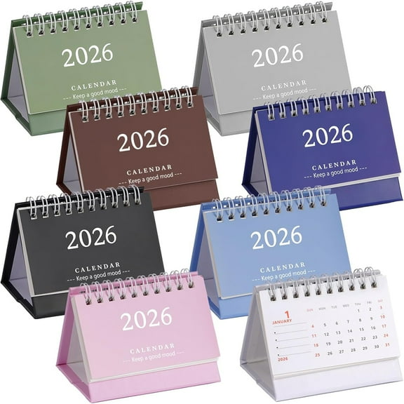 KOYPTL 8 Pcs Mini Desk Calendar 2026,Cute Desktop Calendar From Jan 2026 to Dec 2026,Small Standing Flip Calendar Thick Paper Twin-Wire Binding for Home Office School Supplies Gifts for Women Friends