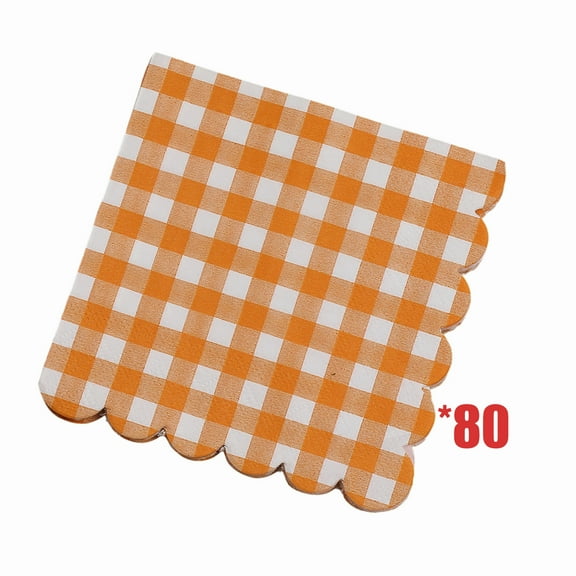 KOYPTL 80 Pcs Orange Gingham Napkins Disposable-Orange and White Checkered Paper Napkins-Scalloped Plaid Dinner Napkins for Baby Shower Picnic BBQ Birthday Wedding Party Supplies Xmas Decor