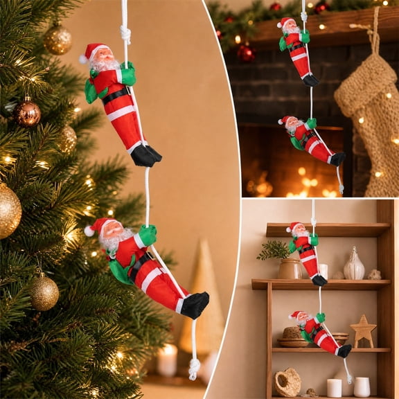 KOYPTL 9.8 Inch Climbing Rope Santa Christmas Ornament, Plastic Hanging Santa Figure, Xmas Tree Pendant for Wall, Shop Window, Indoor Home Winter Holiday Scene Layout, Festive Christmas Decorations