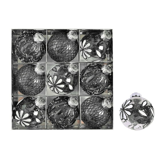 KOYPTL 9 Pcs Delicated Christmas Balls Ornaments Set 3.14 Inch Painted Christmas Tree Ornaments Plastic Shatterproof Xmas Hanging Ornaments Christmas Decorations for Xmas Tree Home Decor Black