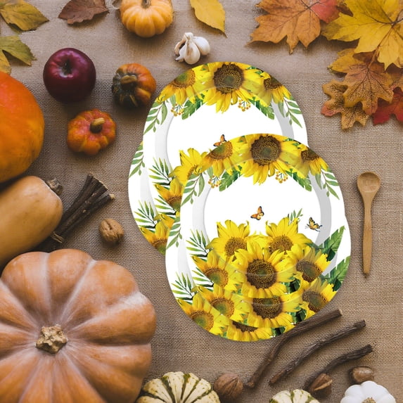 KOYPTL 9 In Thanksgiving Round Sunflowers Paper Plates,Disposable Heavy Duty Plates for Fall Harvest Holiday Decor Autumn Themed Party Supplies for Birthday and Festive Events Tableware 16pcs