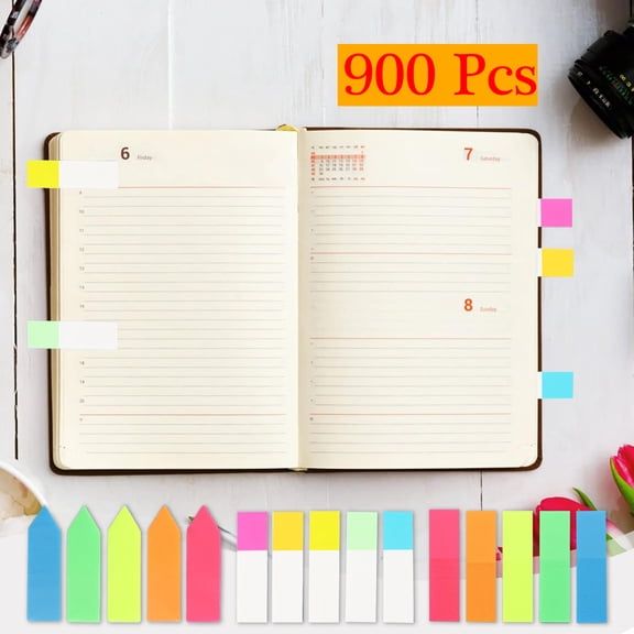 KOYPTL 900 Pcs Page Markers Colored Sticky Tabs Translucent Arrow Flags for Page Marking Fluorescent Index Tab Stickers for Note Small Sticky Notes Flags [5 Colors]