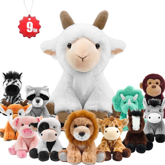 KOYPTL 9In Soft Goat Sitting Stuffed Animals for Toddlers 3 4 5 Years Old,Bed Sleep Hugging Pillow Gift for Baby 4-6-12 Month Christmas Valentine Birthday Easter Carnival Prizes,Claw Machine Filler