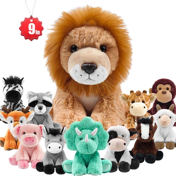 KOYPTL 9In Soft Lion Stuffed Animals Doll for Toddlers 3 4 5 Years Old,Bed Sleep Hugging Pillow Gift for Baby 4-6-12 Month Christmas Valentine's Birthday Easter Carnival Prizes,Claw Machine Filler