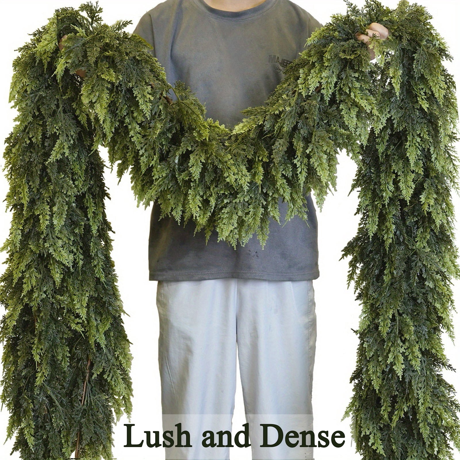 KOYPTL 9ft Christmas Garlands Norfolk Pine Garland Real Touch Artificial Faux Greenery Garland for Table, Mantle, Staires, Wall Holiday Indoor Outdoor Christmas Decorations(Lush)