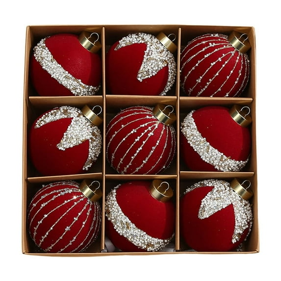 KOYPTL 9pcs Christmas Balls Ornament Set,Flocking Painting Set 8cm Christmas Tree Pendant Multicolor Exquisite Workmanship Christmas Decoration,Best Decor For Home Indoor Holiday Festival(Wine)
