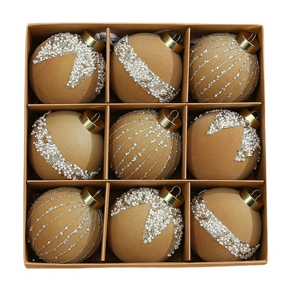 KOYPTL 9pcs Christmas Balls Ornament Set,Flocking Painting Set 8cm Christmas Tree Pendant Multicolor Exquisite Workmanship Christmas Decoration,Best Decor For Home Indoor Holiday Festival(Brown)