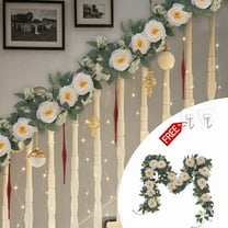 KOYPTL Artificial Flower Garland Christmas Decorations 6FT Realistic Greenery Vines Garlands with Roses,Fake Eucalyptus Garland for Wedding Party Centerpiece Table Wall Home Decor