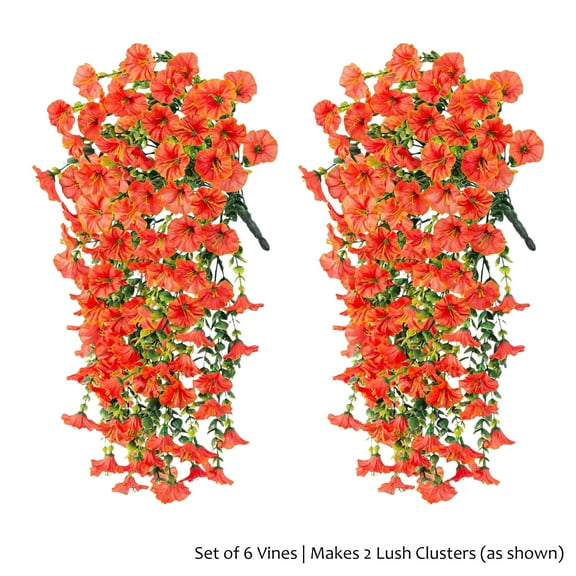 KOYPTL Artificial Hanging Flowers 6 Stem Artificial Morning Glory Flower Vines Hanging Plants Garland for Home Garden Wall Fence Wedding Birthday Decor Valentines Day Decorations(2 Lush Pack)