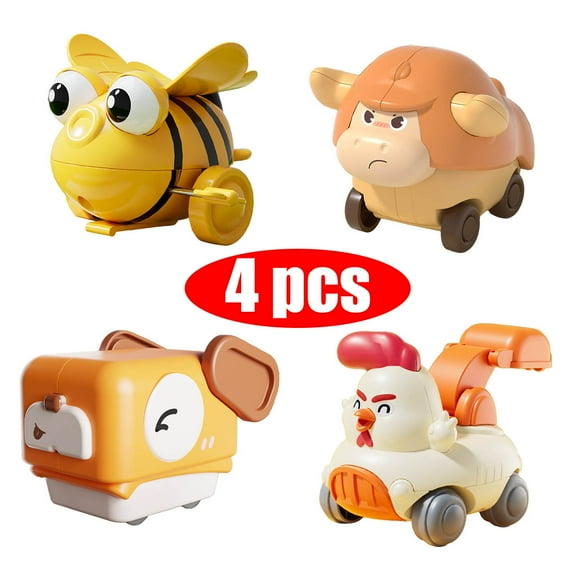 KOYPTL Baby Animals Press Car Toys Set for Toddlers 6-12 8-18 Months,Touch & Go Moving for Boys Girls,Crawling Tummy Time Toy for 1 2 Years Old Gift for Christmas Stocking Stuffers Birthday -Orange