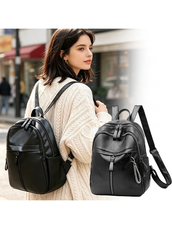 Backpack for Women PU Leather Anti-theft Backpack Purse Shoulder Bag Casual Wild Soft Leather Dual-use Small Black Backpack
