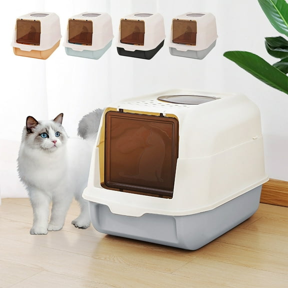 KOYPTL Basics Cat Litter Box with Lid,Fully Enclosed Litter Box with Scoop,Standard Kitty Litter Boxes with Drawer,Front Entry Top Exit Kitty Box,Non-Sticky, Anti-Leakage, Easy Cleaning