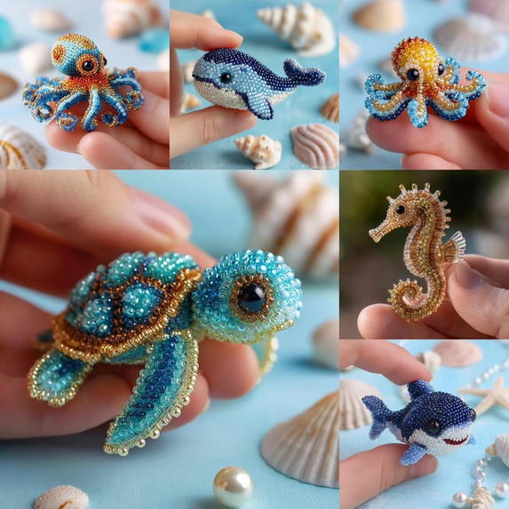 KOYPTL Bead Embroidery Kit - Beginner-Friendly Sea Creature Beaded Embroidery Kits DIY Animals Beadwork Craft Kits for Adults Full-Color Instruction Sheet for Craft Lover